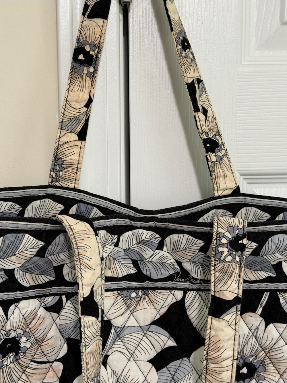 Vera Bradley Retired Camellia Black Blue Cream Floral Quilted Tote - Picture 12 of 12